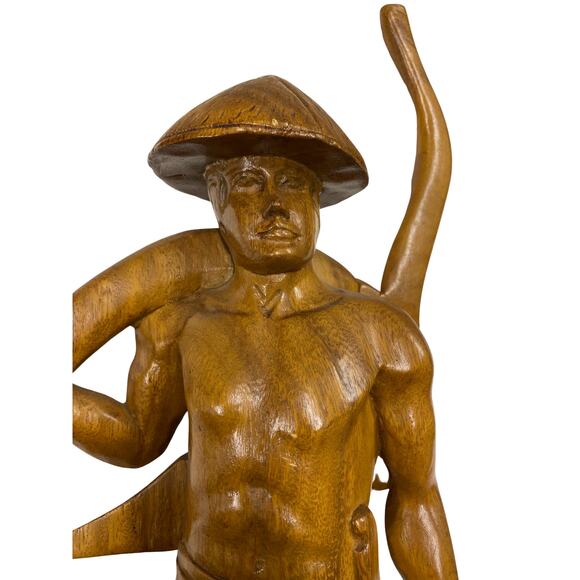 Vintage Asian Hand Carved Wooden Farm Worker with Scythe - Picture 8 of 14